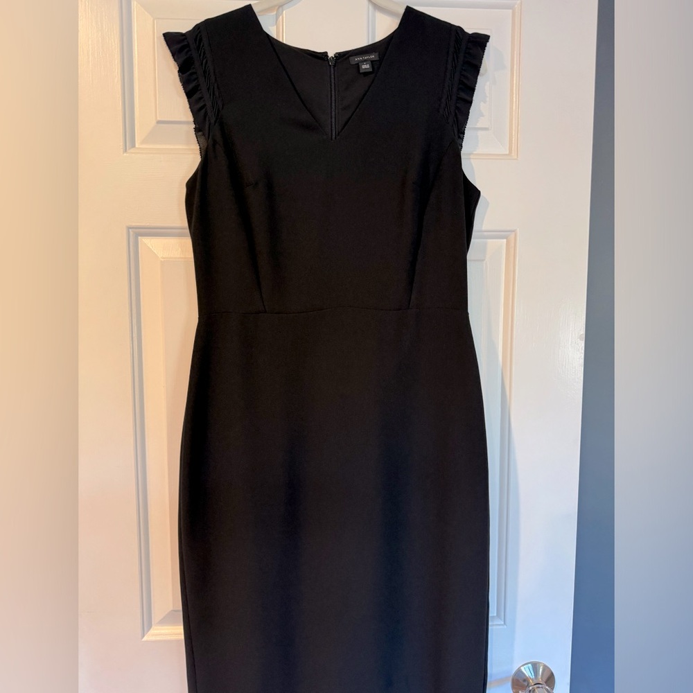 Ann Taylor Black Sleeveless Ruffle-Trim Sheath Dress